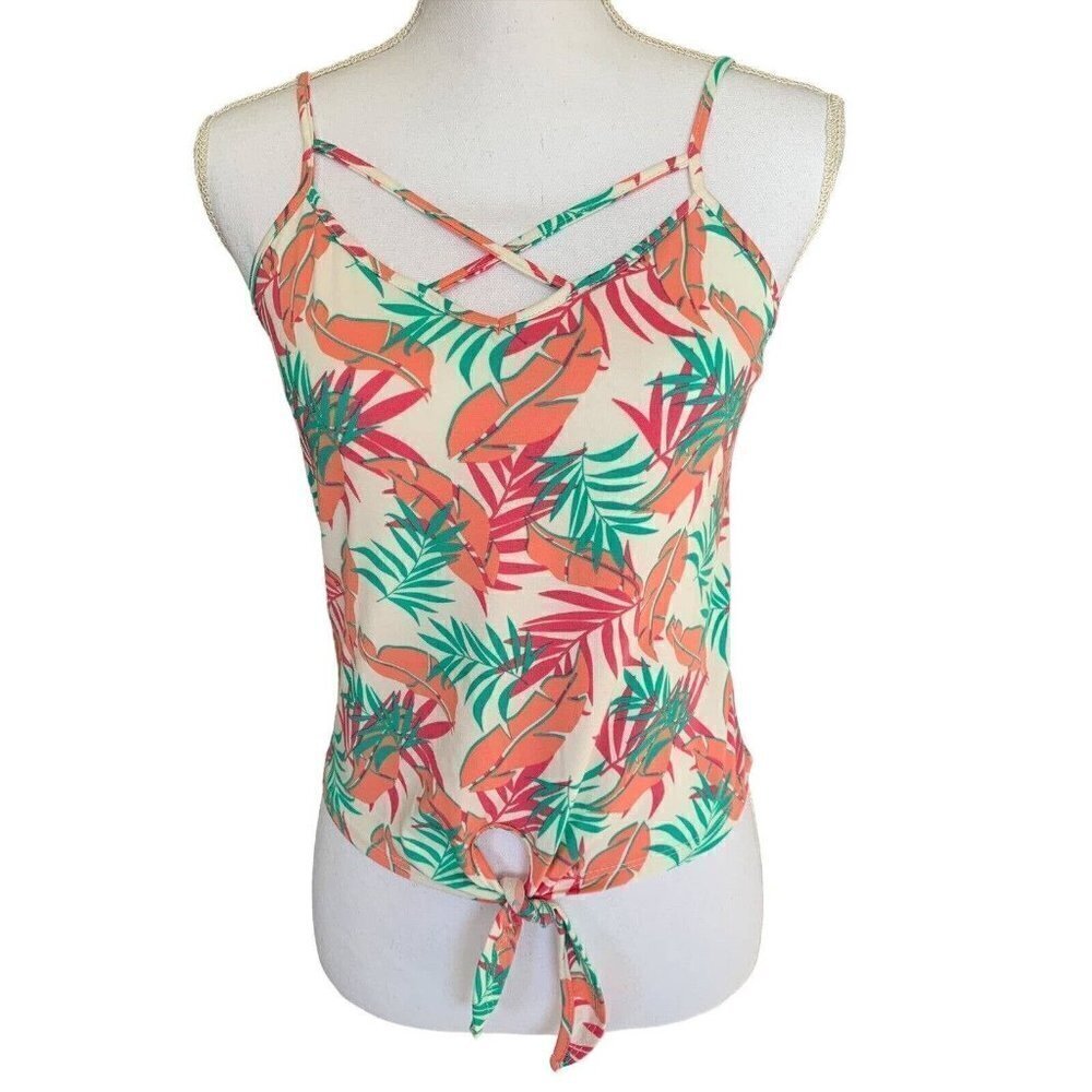 Poof New York Womens Top Size Medium Multicolor Palm Leaves Spaghetti Straps NWT - Picture 2 of 12